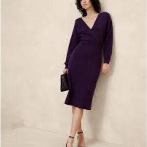 Banana Republic Deep Purple V-Neck Long Sleeve Midi Dress
